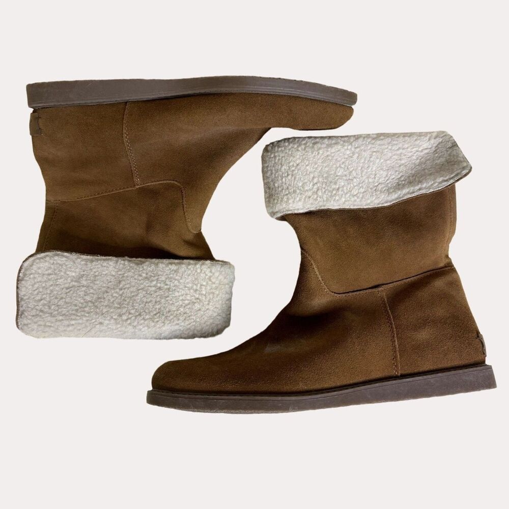 Bass Aria Womens Suede Leather Boots Booties Faux Shearling Tan 10 - Picture 2 of 12